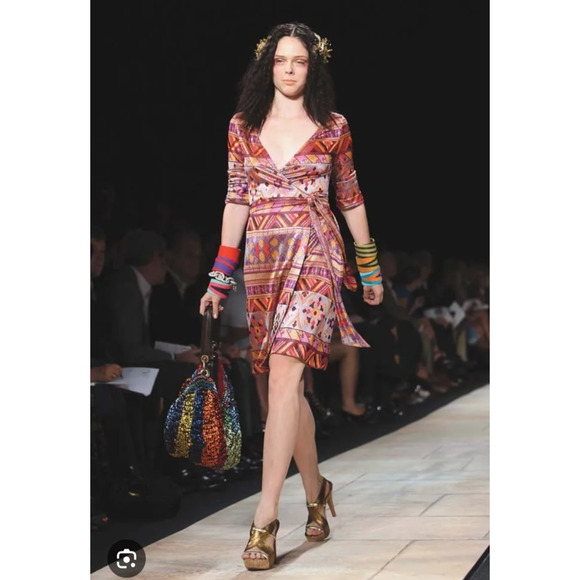 Rare VTG Y2K Diane Von Furstenberg Greo Maximalist Avant Garde Wrap Dress 10 - Picture 3 of 13